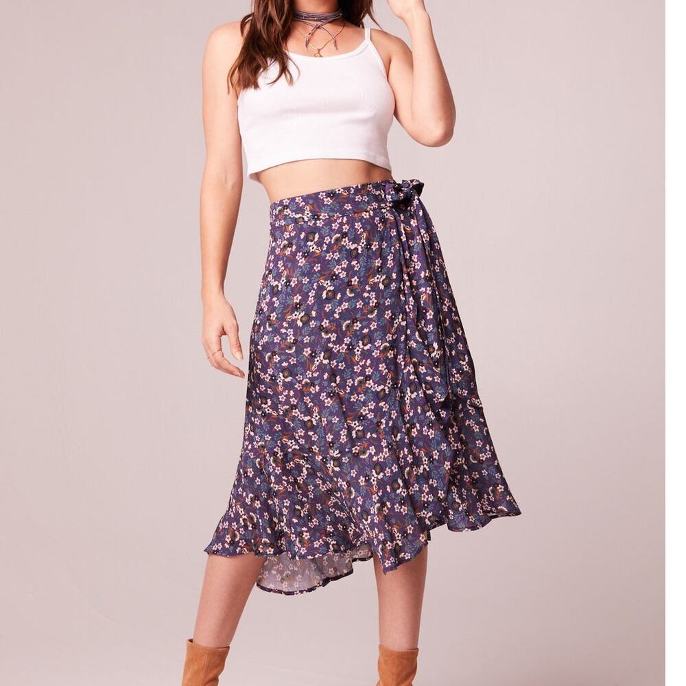 Band of the Free Linaelle Purple Boho Floral Casual Delicate Girly Wrap Skirt XS